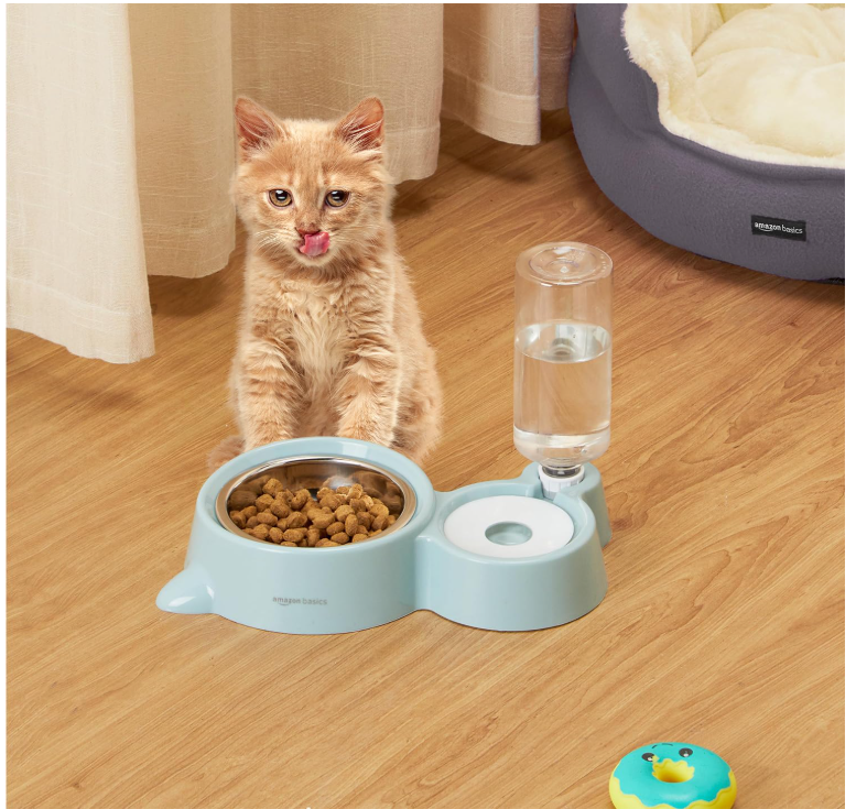 Basics 2 in 1 Pet Feeder Food and Water Dispenser| 450 Ml Stainless Steel Bowl| Automatic Water Dispensing Mechanism| Suitable for Cats and Dogs| LxWxH - 32 Cm X 22 Cm X 16.5 Cm