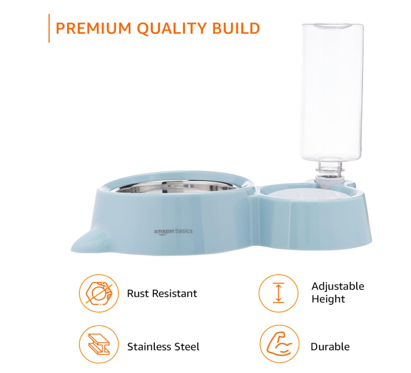 Basics 2 in 1 Pet Feeder Food and Water Dispenser| 450 Ml Stainless Steel Bowl| Automatic Water Dispensing Mechanism| Suitable for Cats and Dogs| LxWxH - 32 Cm X 22 Cm X 16.5 Cm