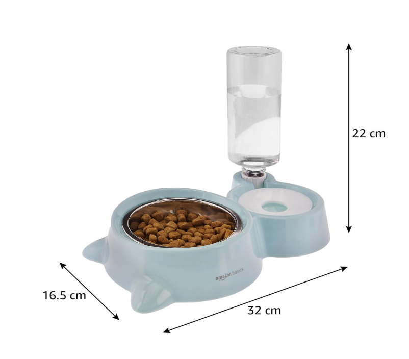 Basics 2 in 1 Pet Feeder Food and Water Dispenser| 450 Ml Stainless Steel Bowl| Automatic Water Dispensing Mechanism| Suitable for Cats and Dogs| LxWxH - 32 Cm X 22 Cm X 16.5 Cm