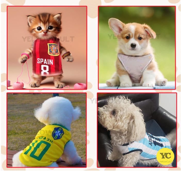 Yellowcult Cute Dog T-Shirt Clothes, Summer Sweetshirts Sporty Pet Random Design Outfit for Small Breed Dog, cat, Puppy, Kitten, Diwali, Festival, Travel, Outing, Photos(S- Any 1)