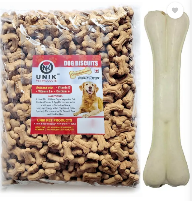 Unik Dog Pet Food Calcium Treat Healthy Chicken Puppy Dog Biscuits with Pressed Bone Chicken 0.5 kg (2x0.25 kg) Dry New Born, Young, Adult Dog Food