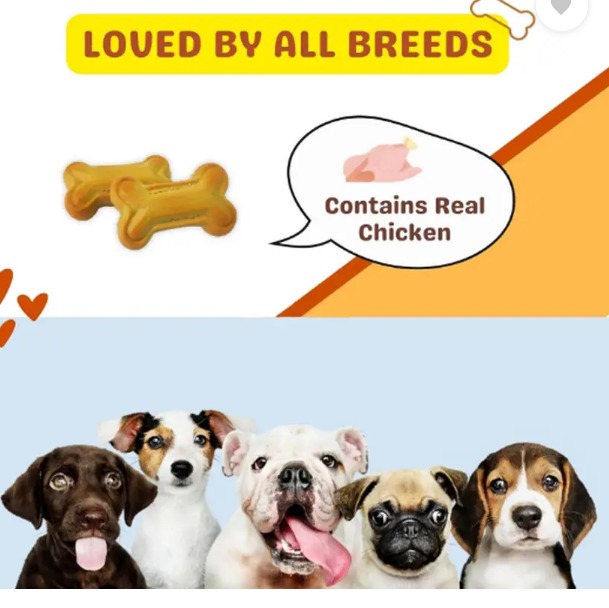 Unik Dog Pet Food Calcium Treat Healthy Chicken Puppy Dog Biscuits with Pressed Bone Chicken 0.5 kg (2x0.25 kg) Dry New Born, Young, Adult Dog Food
